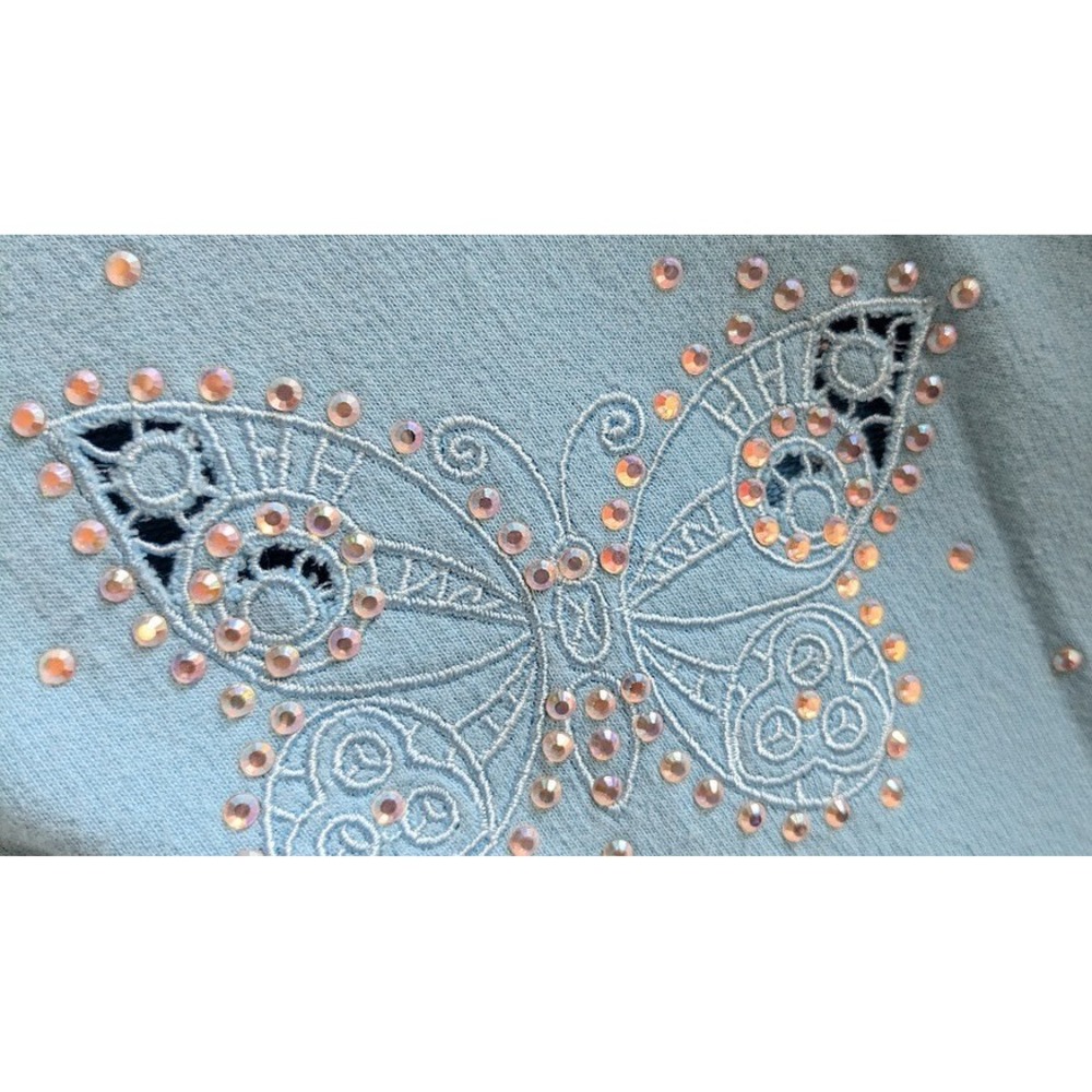 Womens Jacket Top Quacker Factory L Butterfly Rhinestone Bling Cottagecore Art - Picture 5 of 9